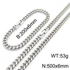 Minimalist and fashionable 6mm Cuban chain paired with jewelry buckle bracelet necklace two-piece set - KS204985-ZZ