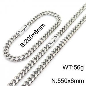 Minimalist and fashionable 6mm Cuban chain paired with jewelry buckle bracelet necklace two-piece set - KS204986-ZZ