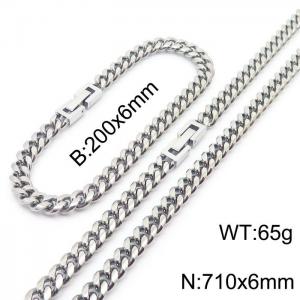 Minimalist and fashionable 6mm Cuban chain paired with jewelry buckle bracelet necklace two-piece set - KS204989-ZZ