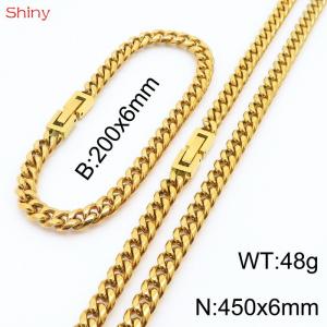 Fashionable and Personalized 6mm Stainless Steel Polished Cuban Chain Bracelet Necklace Set of Two - KS205036-Z