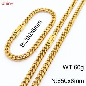 Fashionable and Personalized 6mm Stainless Steel Polished Cuban Chain Bracelet Necklace Set of Two - KS205040-Z
