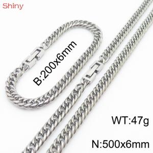 Fashionable and Personalized 6mm Stainless Steel Polished Whip Chain Bracelet Necklace Set of Two - KS205058-Z