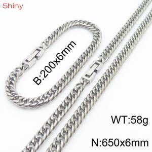 Fashionable and Personalized 6mm Stainless Steel Polished Whip Chain Bracelet Necklace Set of Two - KS205061-Z
