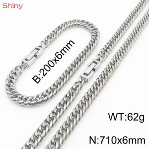 Fashionable and Personalized 6mm Stainless Steel Polished Whip Chain Bracelet Necklace Set of Two - KS205062-Z