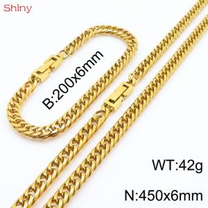 Fashionable and Personalized 6mm Stainless Steel Polished Whip Chain Bracelet Necklace Set of Two - KS205064-Z