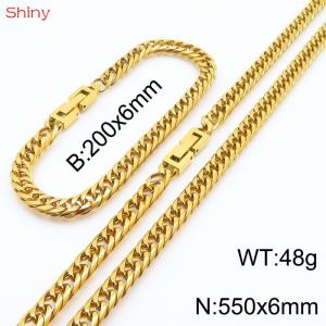 Fashionable and Personalized 6mm Stainless Steel Polished Whip Chain Bracelet Necklace Set of Two - KS205066-Z