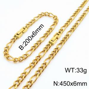 200x6mm 450x6mm Gold Simple Buckle Cuban Chain Set Stainless Steel Bracelet Necklace Set Unisex Party Jewelry - KS205085-Z