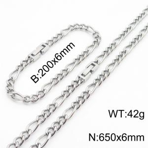 200x6mm 650x6mm Silver Simple Buckle Cuban Chain Set Stainless Steel Bracelet Necklace Set Unisex Party Jewelry - KS205096-Z