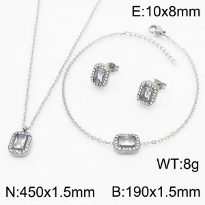 Transparently Zircon Squares Shape Charm Jewelry Set for Women Bracelet Earrings and Necklace Set Silver Color - KS215307-HR