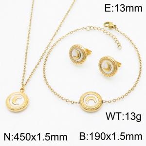 Round Moon Pendant Charm Jewelry Set for Women Bracelet Earrings and Necklace Set Gold Color - KS215310-HR