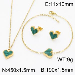 Green Heart Shape Pendant Charm Jewelry Set for Women Bracelet Earrings and Necklace Set Gold Color - KS215316-HR
