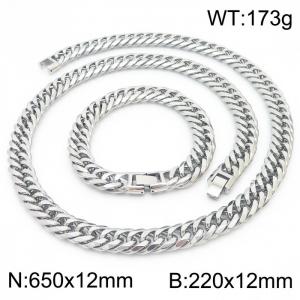 650X12MM Necklace Chain Length and 220x12mm Bracelet Long White Color Men's Charm Cuban Chain Fashion Stainless Steel Necklace Bracelet Set Jewelry - KS215493-KFC