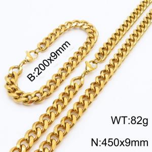 Stainless Steel Cuban Necklace Bracelet Set for Men and Women - KS216226-Z
