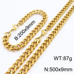 Stainless Steel Cuban Necklace Bracelet Set for Men and Women - KS216227-Z