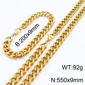 Stainless Steel Cuban Necklace Bracelet Set for Men and Women - KS216228-Z