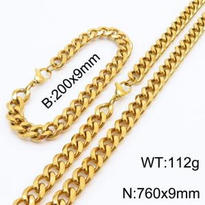Stainless Steel Cuban Necklace Bracelet Set for Men and Women - KS216232-Z