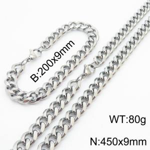 Stainless Steel Cuban Necklace Bracelet Set for Men and Women - KS216240-Z