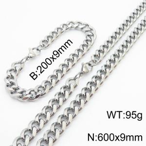 Stainless Steel Cuban Necklace Bracelet Set for Men and Women - KS216243-Z