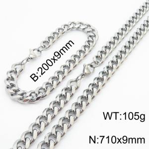 Stainless Steel Cuban Necklace Bracelet Set for Men and Women - KS216245-Z