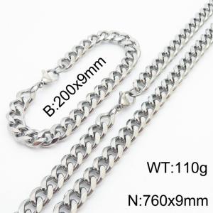 Stainless Steel Cuban Necklace Bracelet Set for Men and Women - KS216246-Z