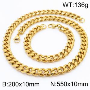 10mm Stainless Steel Cuban Bracelet Necklace Set Men's and Women's Jewelry - KS216249-Z