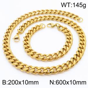 10mm Stainless Steel Cuban Bracelet Necklace Set Men's and Women's Jewelry - KS216250-Z