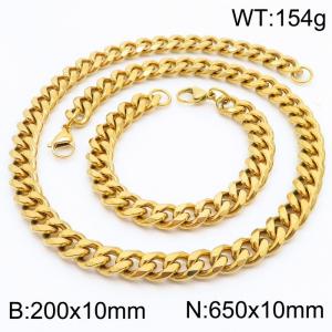 10mm Stainless Steel Cuban Bracelet Necklace Set Men's and Women's Jewelry - KS216251-Z