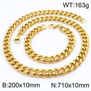 10mm Stainless Steel Cuban Bracelet Necklace Set Men's and Women's Jewelry - KS216252-Z