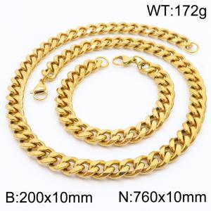 10mm Stainless Steel Cuban Bracelet Necklace Set Men's and Women's Jewelry - KS216253-Z