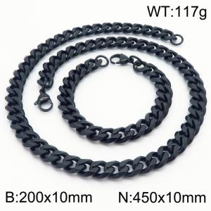 10mm Stainless Steel Cuban Bracelet Necklace Set Men's and Women's Jewelry - KS216254-Z