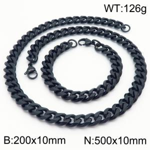 10mm Stainless Steel Cuban Bracelet Necklace Set Men's and Women's Jewelry - KS216255-Z