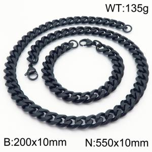 10mm Stainless Steel Cuban Bracelet Necklace Set Men's and Women's Jewelry - KS216256-Z