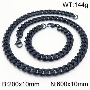 10mm Stainless Steel Cuban Bracelet Necklace Set Men's and Women's Jewelry - KS216257-Z
