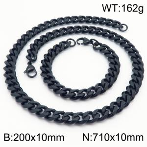 10mm Stainless Steel Cuban Bracelet Necklace Set Men's and Women's Jewelry - KS216259-Z