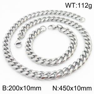 10mm Stainless Steel Cuban Bracelet Necklace Set Men's and Women's Jewelry - KS216261-Z