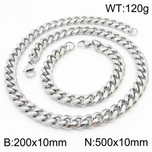 10mm Stainless Steel Cuban Bracelet Necklace Set Men's and Women's Jewelry - KS216262-Z