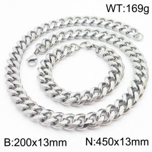 13mm Cuban Chain Stainless Steel Men's Bracelet Necklace Set Party Jewelry - KS216282-Z