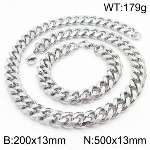13mm Cuban Chain Stainless Steel Men's Bracelet Necklace Set Party Jewelry - KS216283-Z