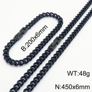 Black Color Cuban Link Chain Jewelry Set Stainless Steel 45cm Necklace 20cm Bracelets For Men - KS216297-Z