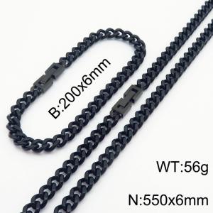 Black Color Cuban Link Chain Jewelry Set Stainless Steel 55cm Necklace 20cm Bracelets For Men - KS216299-Z