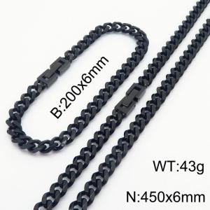 Black Color Cuban Link Chain Jewelry Set Stainless Steel 45cm Necklace 20cm Bracelets For Men - KS216304-Z