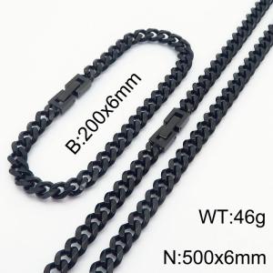Black Color Cuban Link Chain Jewelry Set Stainless Steel 50cm Necklace 20cm Bracelets For Men - KS216305-Z