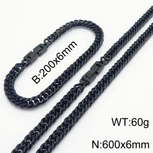 Black Color Cuban Link Chain Jewelry Set Stainless Steel 60cm Necklace 20cm Bracelets For Men - KS216314-Z