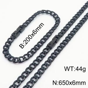 Black Color Cuban Link Chain Jewelry Set Stainless Steel 65cm Necklace 20cm Bracelets For Men - KS216322-Z