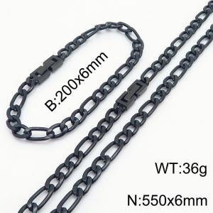 Black Color Figaro Chain Jewelry Set Stainless Steel 55cm Necklace 20cm Bracelets For Men - KS216327-Z