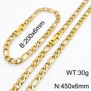 Gold Color Figaro Chain Jewelry Set Stainless Steel 45cm Necklace 20cm Bracelets For Men - KS216332-Z