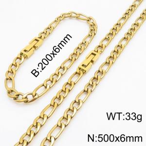 Gold Color Figaro Chain Jewelry Set Stainless Steel 50cm Necklace 20cm Bracelets For Men - KS216333-Z