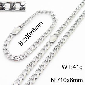 710mm Stainless Steel Set Necklace Blacelet Cuban Link Chain Silver Color - KS216353-Z