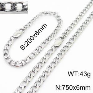 750mm Stainless Steel Set Necklace Blacelet Cuban Link Chain Silver Color - KS216354-Z