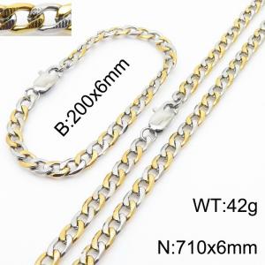 710mm Stainless Steel Set Necklace Blacelet Cuban Link Chain Silver Mix Gold Color - KS216360-Z